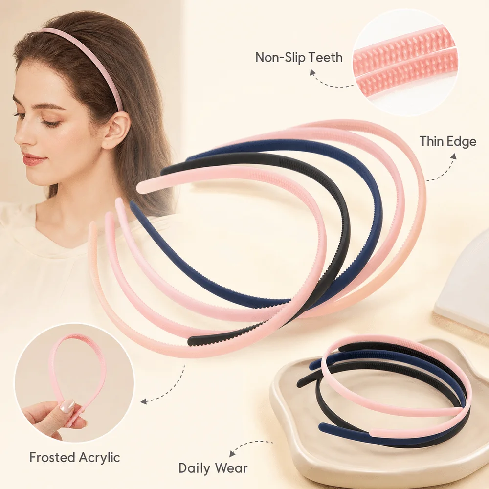 New Frosted Finish Hair Hoop With Teeth Non-Slip Face Wash Headbands Thin Edge Candy Color Hair Accessory For Girls