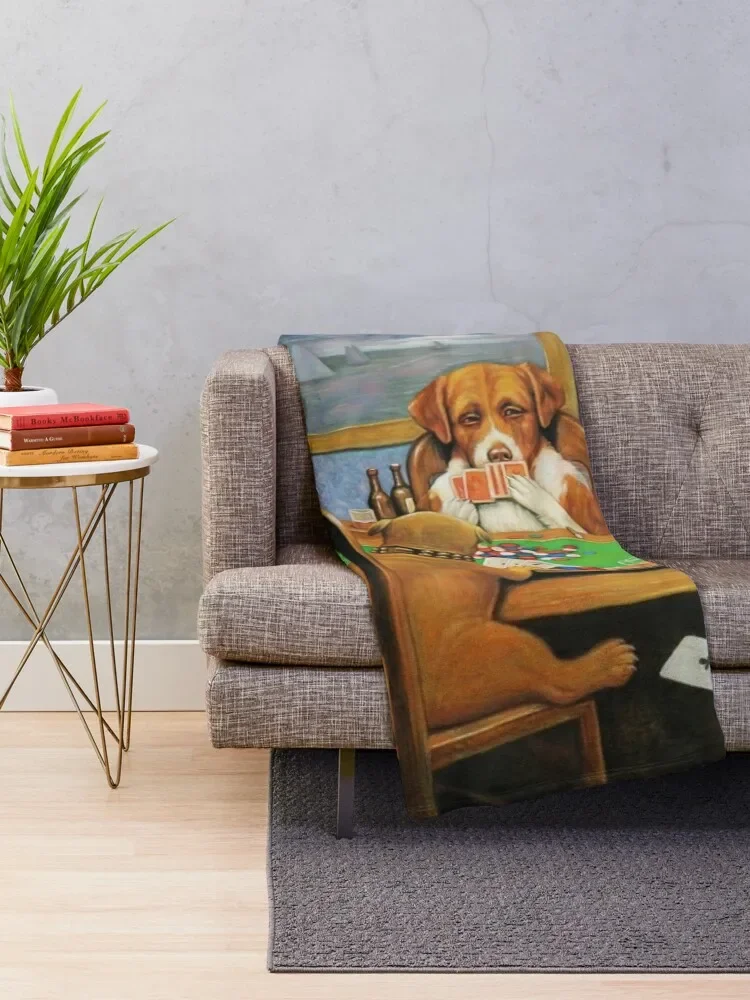 A Friend in Need C.M.Coolidge - Dogs Playing Poker Throw Blanket Sofa Flannel Blankets