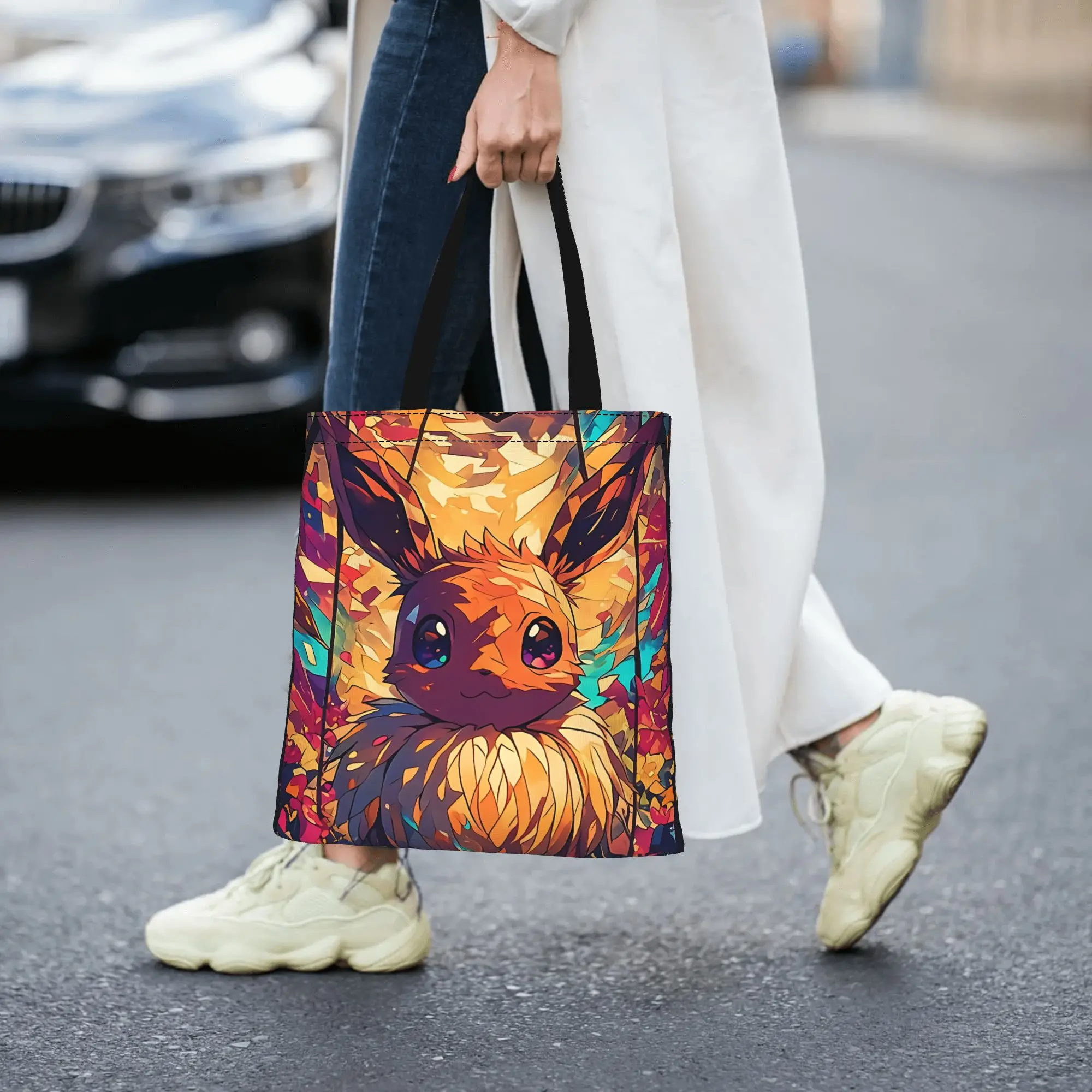 Customized Pokemon Eevee Eeveelution Women's Bag Shopping Bag Reusable Double Sided Canvas Tote Bag Shoulder  Handbag