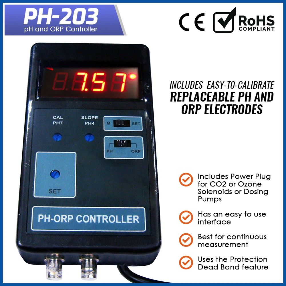 Digital PH ORP Controller With CO2 Ozone Solenoids Power Plug LCD Display Aquarium Fish Tank Water Ponds Spa Food Processing