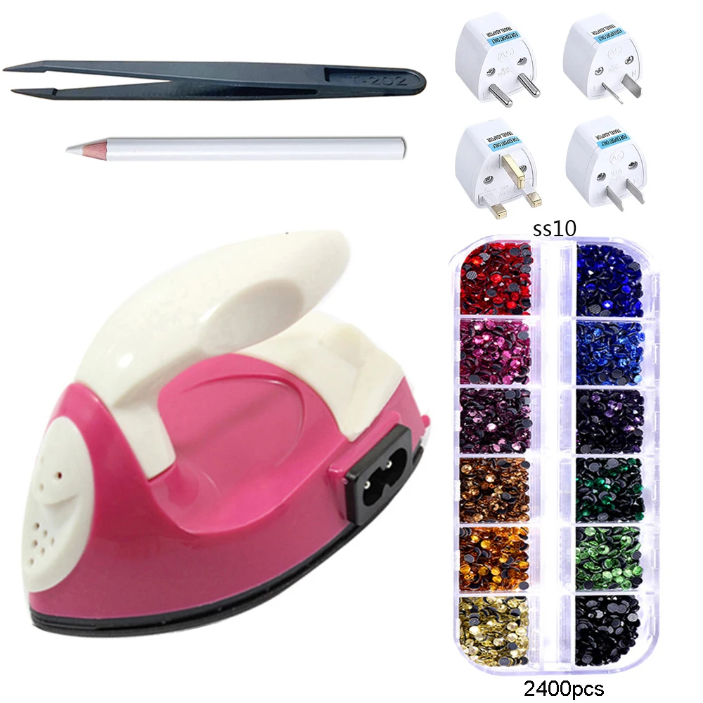 Rhinestones Heater Iron Pink&white Hot Fix Rhinestones Heat Gun Applicator Stones Heating Tool Hot Glue On Crystals for Clothes