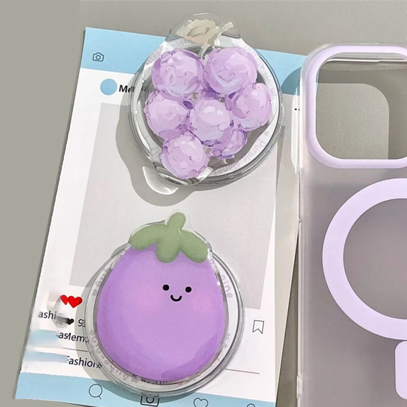 귀여운 3D 포도 가지 마그네틱 거치대 그립톡 휴대폰 스탠드 거치대 지지대, 아이폰 15Por 용 패드 맥세이프 스마트톡