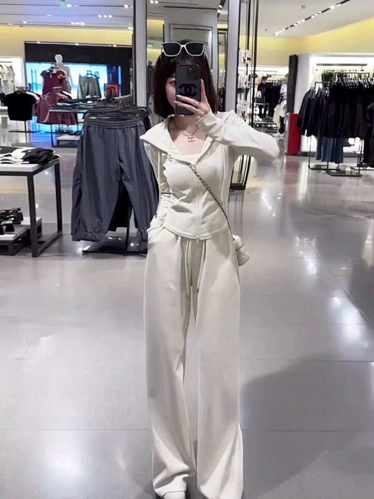 

2025 Autumn New Fashion Casual Sportswear Set Hooded Long Sleeve Open Cardigan Slim Wide Leg Pants Women's Ensemble