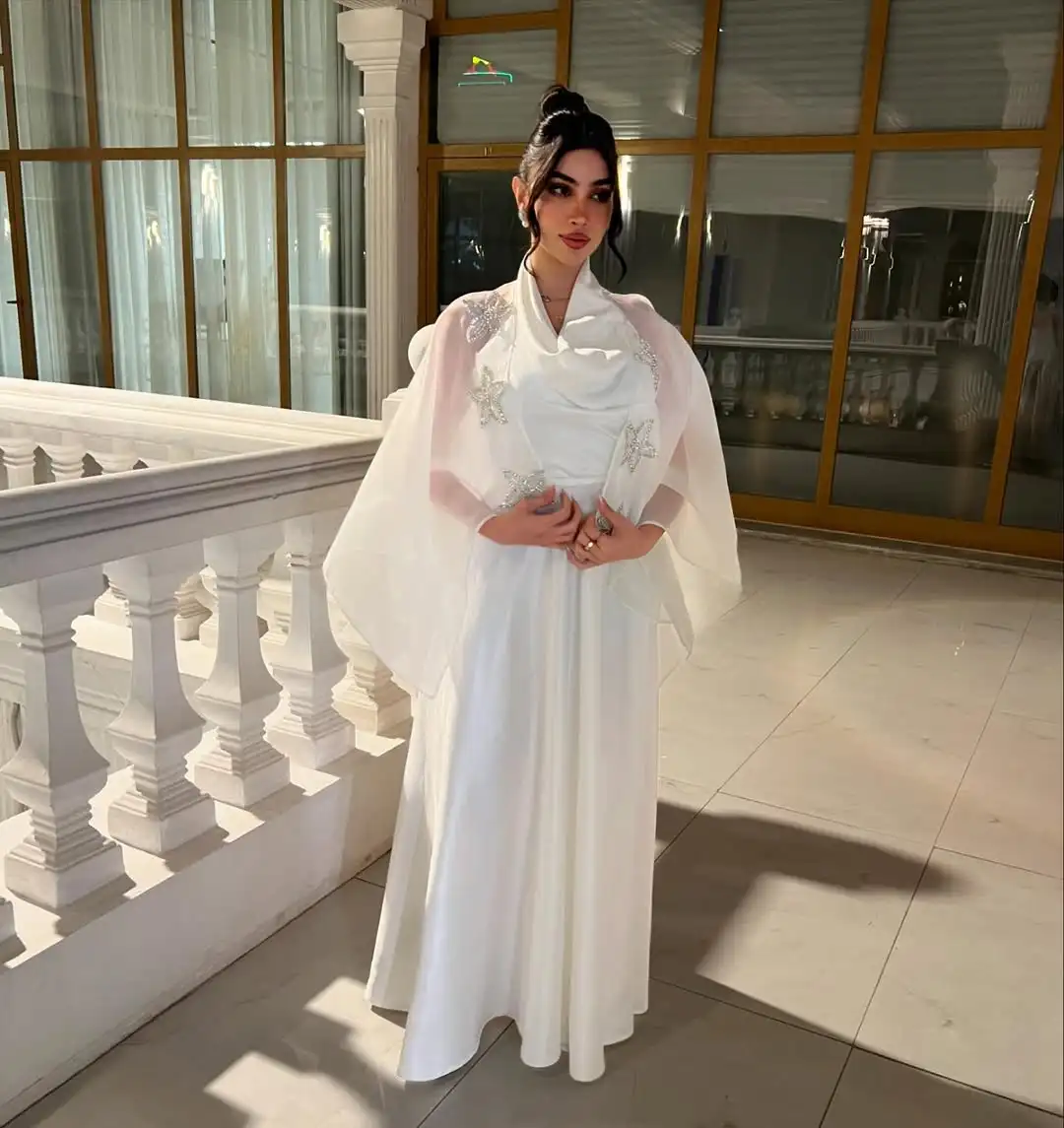 

Customized Sleeveless Prom Dresses with Shawl V Neck Pleated Beadings Floor Length Evening Dresses Party Dresses