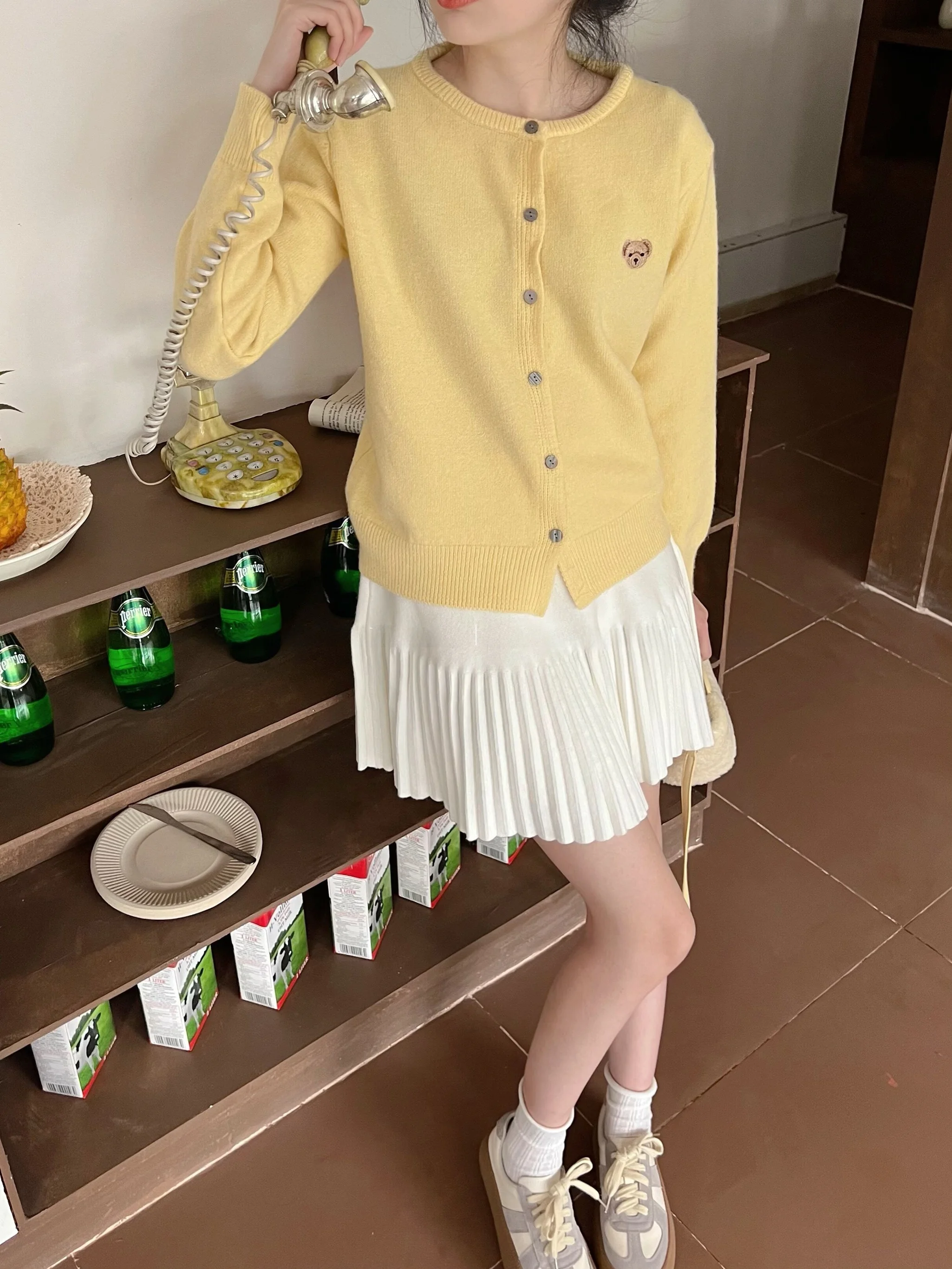 

Мягкая плиссированная вязаная короткая юбка Sweet Aosphere College Sle с высокой талией, А-силуэт, для повседневной носки