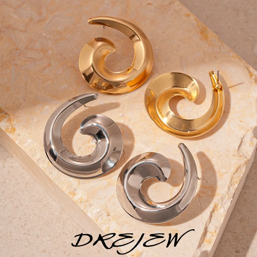 

DREJEW Exaggerated Round Stud Earrings Simple Personality Europe and The United States Earring for Women Gold Plating Jewelries