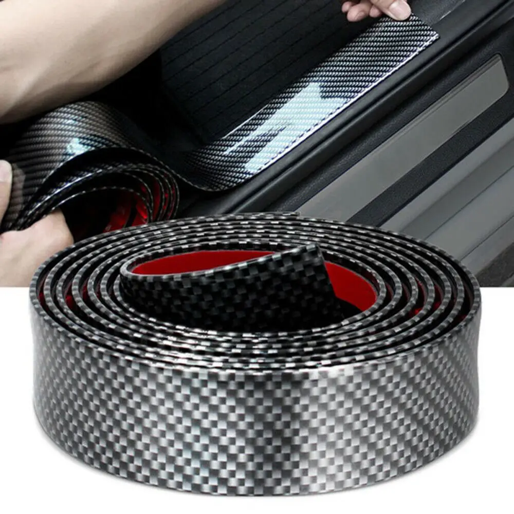 3x100cm Carbon Fiber Rubber Car Door Bumper Strip Guard Anti Scratch Sticker Automotive Wrap Film Self-Adhesive Anti-Collision