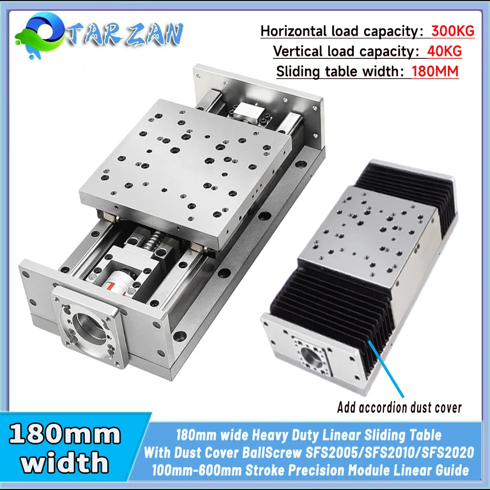 

180mm wide Heavy Steel Plate Sliding Table Module Ballscrew SFS2005/SFS2010/SFS2020 Stroke 100~600mm CNC linear Rail XYZ 300KG