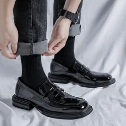 Men Business Casual Square Toe Oxford PU Patent Leather Shoes Korean Streetwear Fashion Man Leather Wedding Dress Loafers Shoes