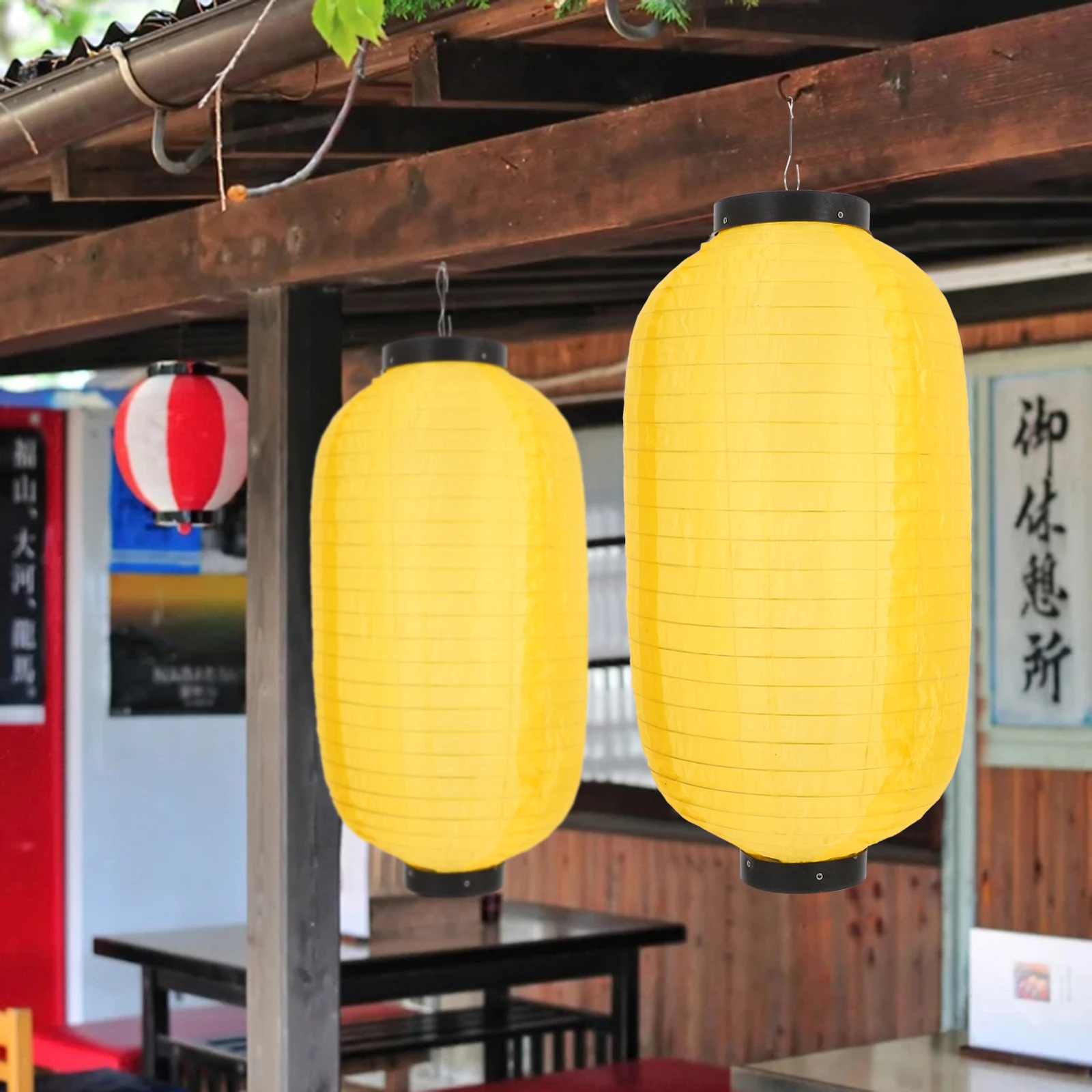 

2Pcs Golden Japanese Style Silk Lantern 45x25cm Waterproof Foldable Decorative Home Festival nament Beautiful Lighting