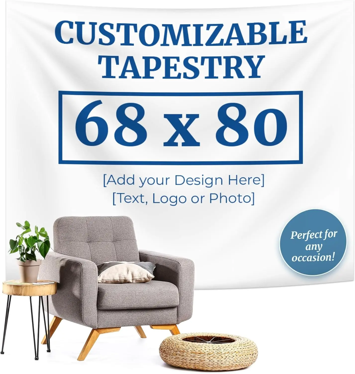 Print Legacy Custom Tapestry - Personalized Wall Decor Tapestries w/Image, Text, or Logo - Only Sewing Banners