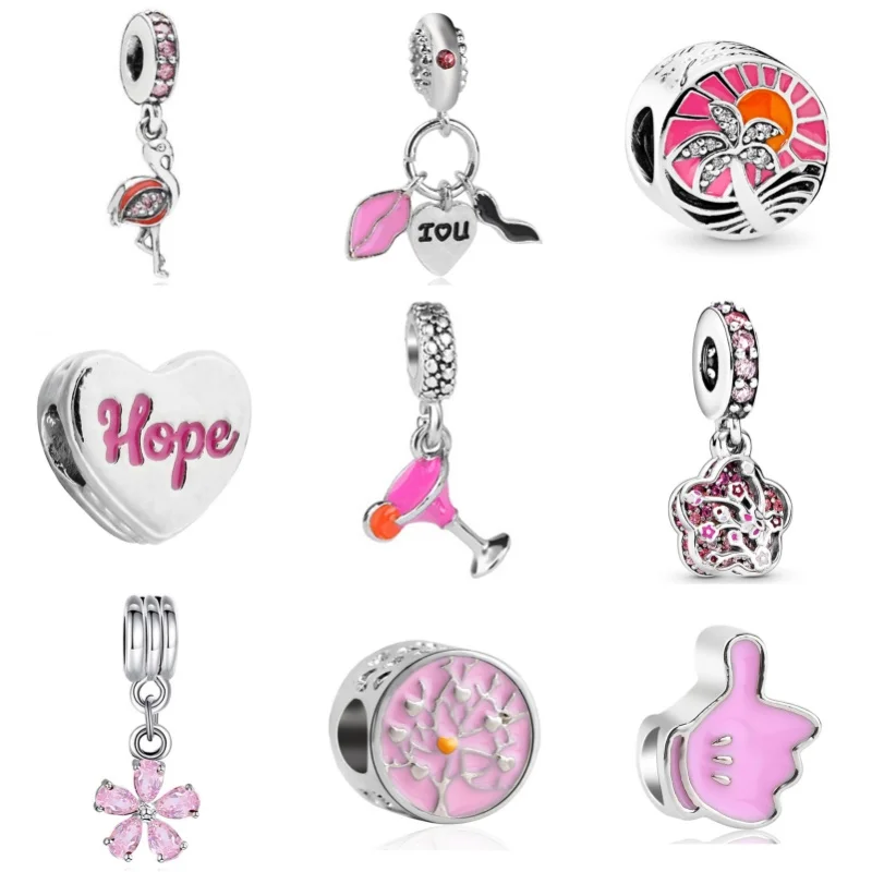 Coração Motocicleta Snake Charm Pendant Beads, Cor-de-rosa, Fit Original Pandora Pulseiras, Colares DIY, Presentes Jóias para Mulheres, Menina