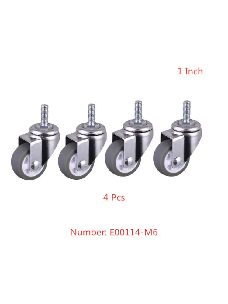 4 Pcs/Lot Casters 1 Inch Gray Tpe Screw Caster, M6 Silent Wheel, Diameter25mm Household Universal Wheel