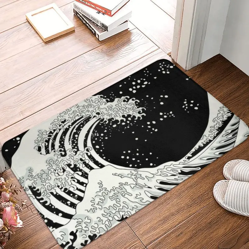 Black And White The Great Wave Off Kanagawa Front Door Floor Entrance Mat Japanese ukiyo-e Kitchen Bath Doormat Carpet Rug