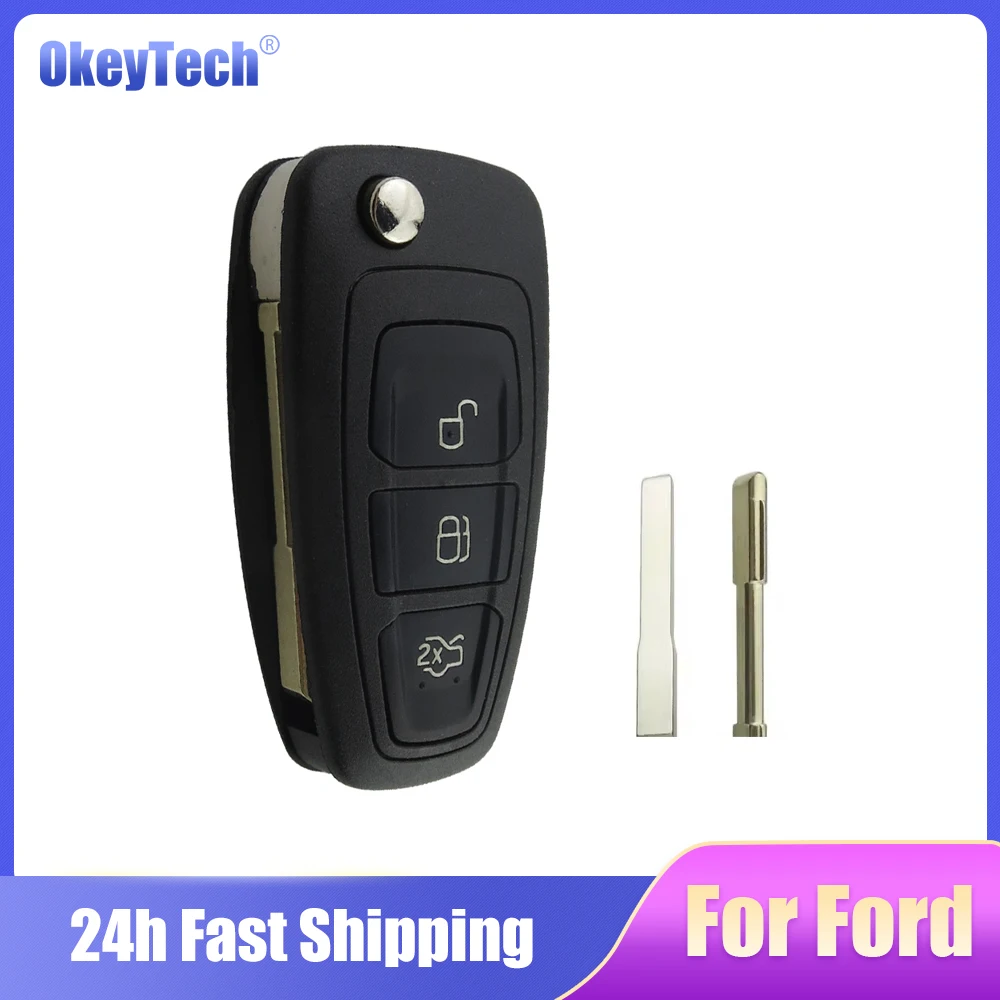 

OkeyTech 3 Buttons Flip Folding Remote Control Car Key Shell Cover Case For Ford Focus Mondeo Fiesta 2013 Uncut HU101/FO21 Blade