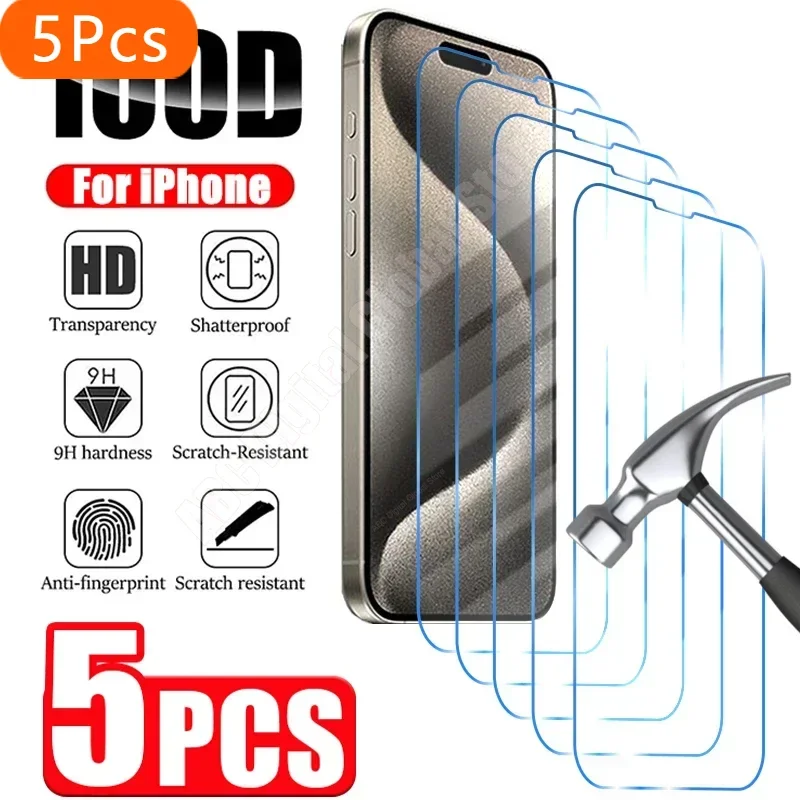 

5PCS Tempered Glass for iPhone 15 14 13 12 11 16 Pro Max Mini Screen Protector for iPhone 15 14 Plus 8 X XR XS Max SE 2020 2022