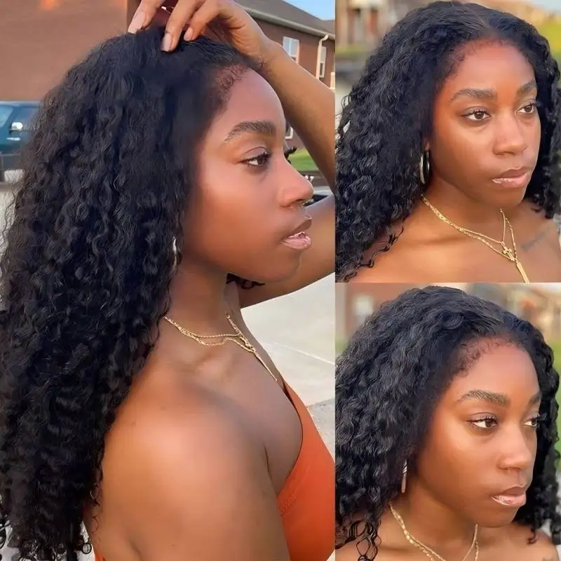 

4C Edges Lace Wig Kinky Curly Human Hair 4x4 Lace Frontal Kinkycurly Wigs with Kinky Edges Hairline Pre-Plucked 220% Density