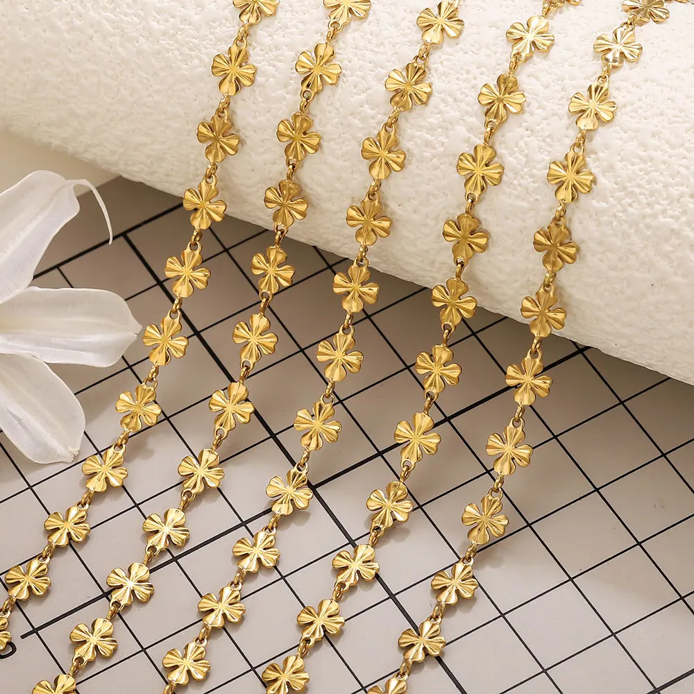 

1meter Stainless Steel Gold Flower Chain Gold-plated Embossed Chains for Necklace Bracelet DIY Jewelry Making Supplies Wholesale