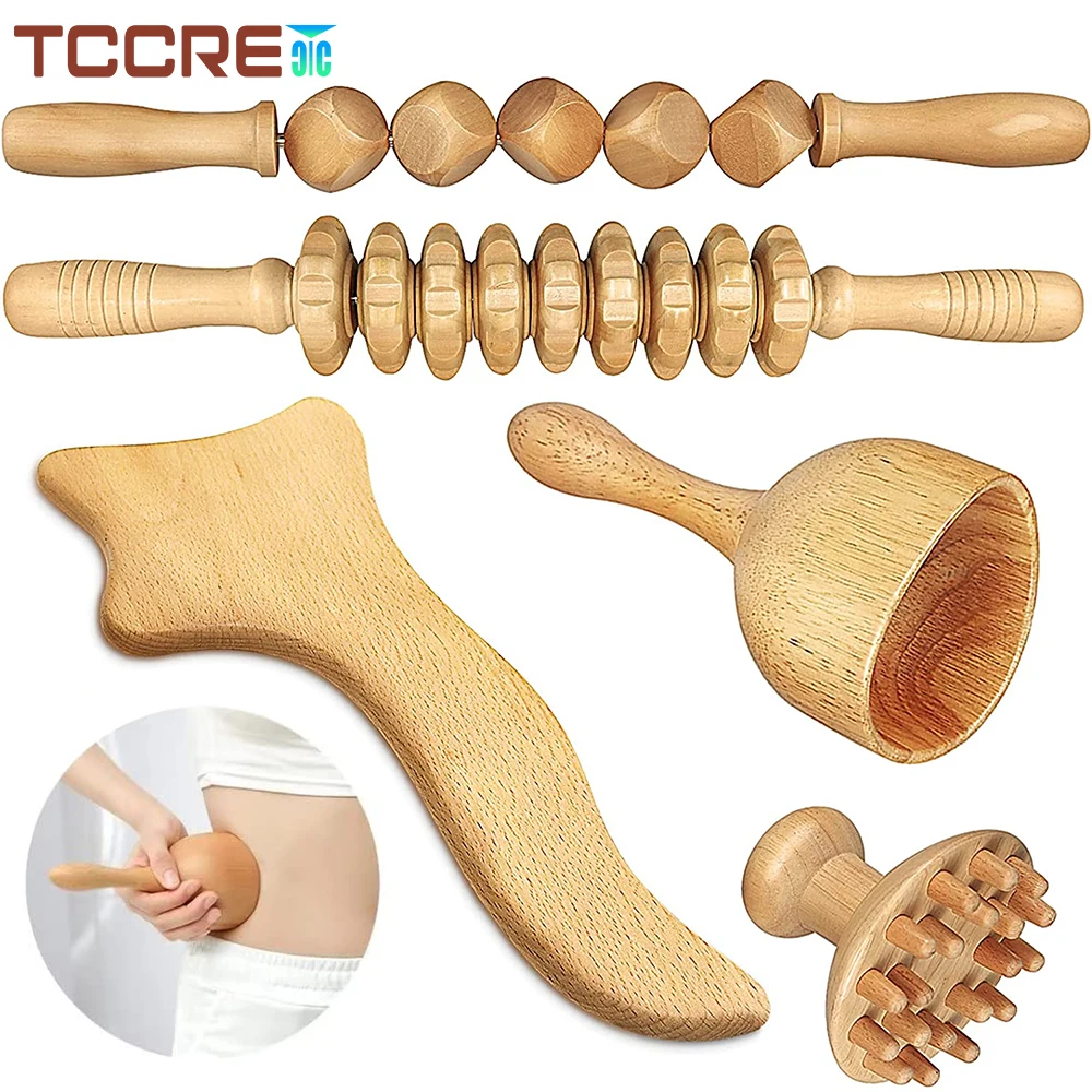 

Wood Therapy Massage Tools,Lymphatic Drainage Massager Tool Set,Wood Massage Cup Roller Stick Contouring Board,Body Sculpting