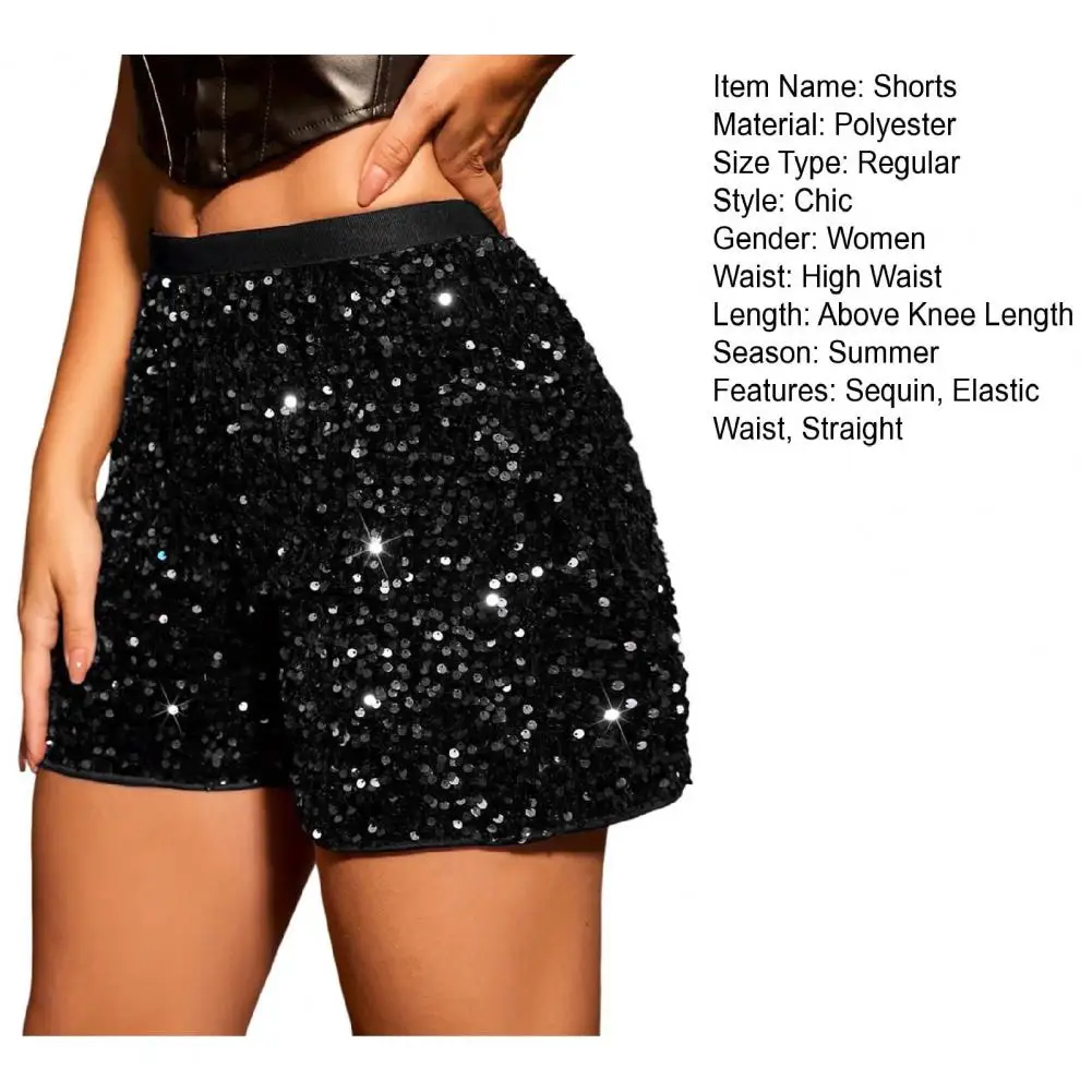 النساء السراويل عالية الخصر رش الترتر مرونة الخصر سليم صالح مستقيم البسيطة السراويل نادي حفلة الرقص سراويل قصيرة الصيف عادية #5