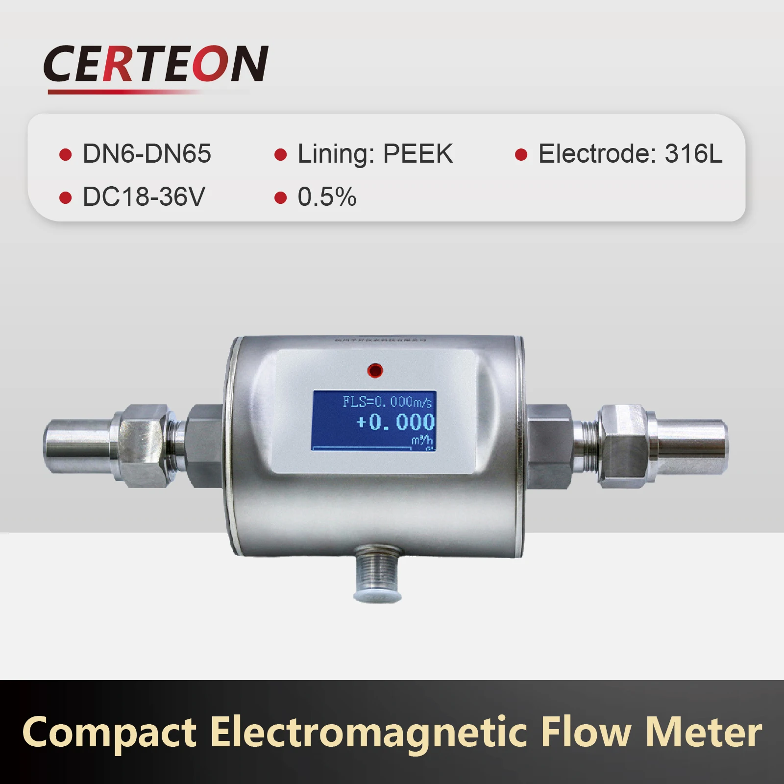 

Компактный электромагнитный расходомер DN6-DN65 Микрорасходовой цифровой OLED-дисплей Нержавеющая сталь 4-20 мА Резьбовое соединение