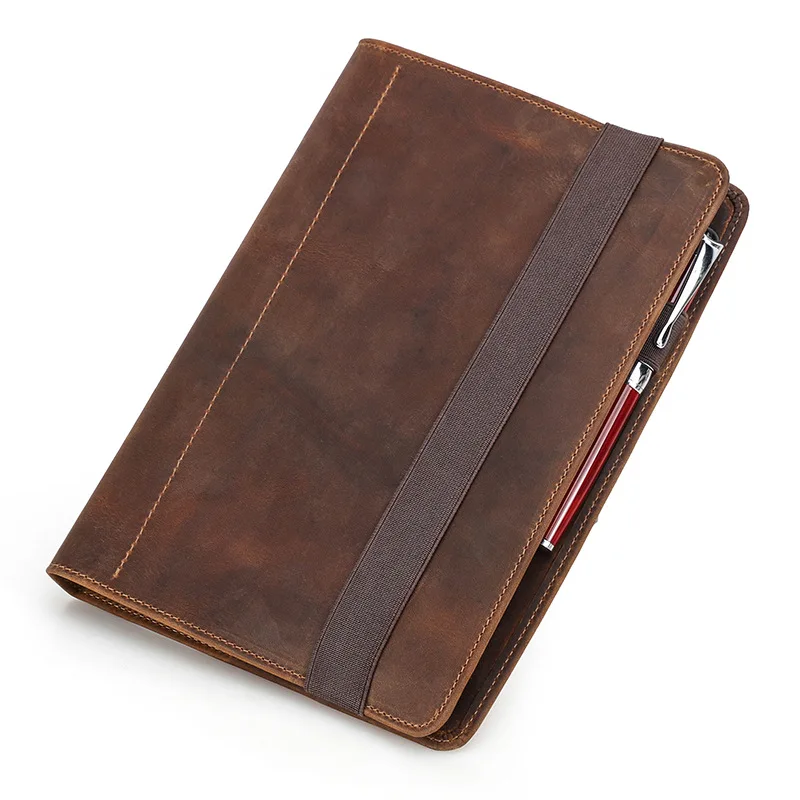 A5 Leather Notebook Cover Office Document Holder Detachable Buckle 6 Ring Loose-leaf Notebook Cover Business Stationery