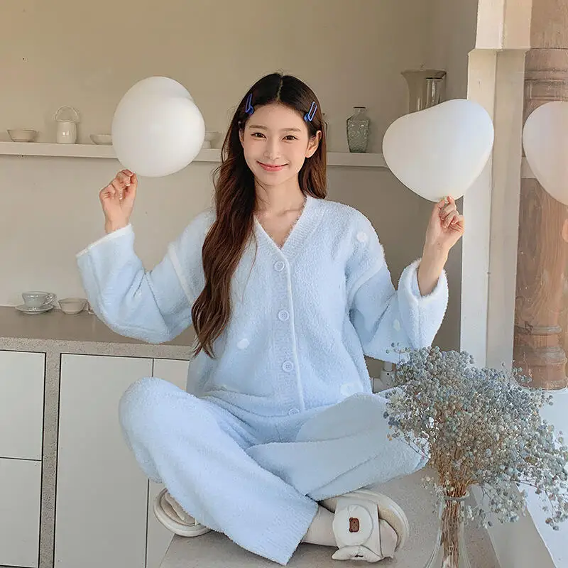 doux-fille-chemise-de-nuit-vetements-de-nuit-pour-femmes-pyjama-ensemble-homeclothes-double-polaire-epaissi-flanelle-corail-homewear-simple-automne-hiver