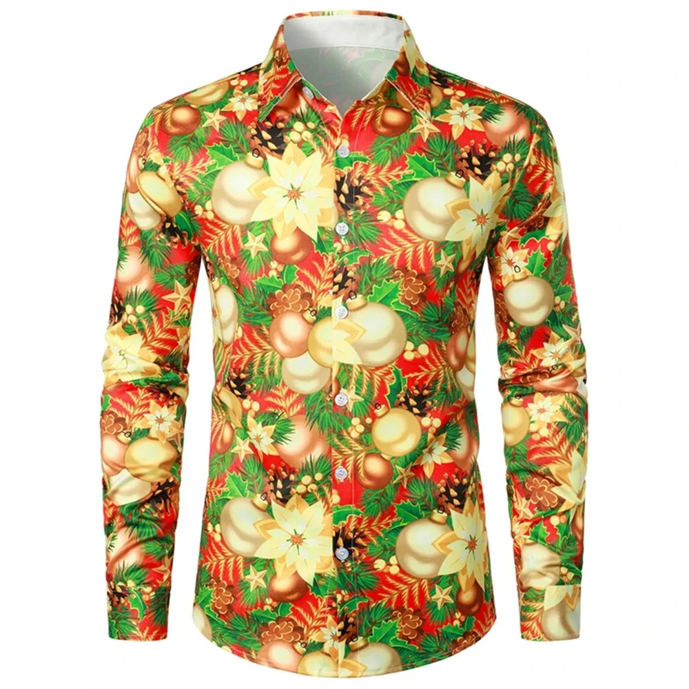 2026 Happy New Year Pattern Three-dimensional Printing Men's Long-sleeved Shirt Spring New Fashion Casual Unisex Party Clothes