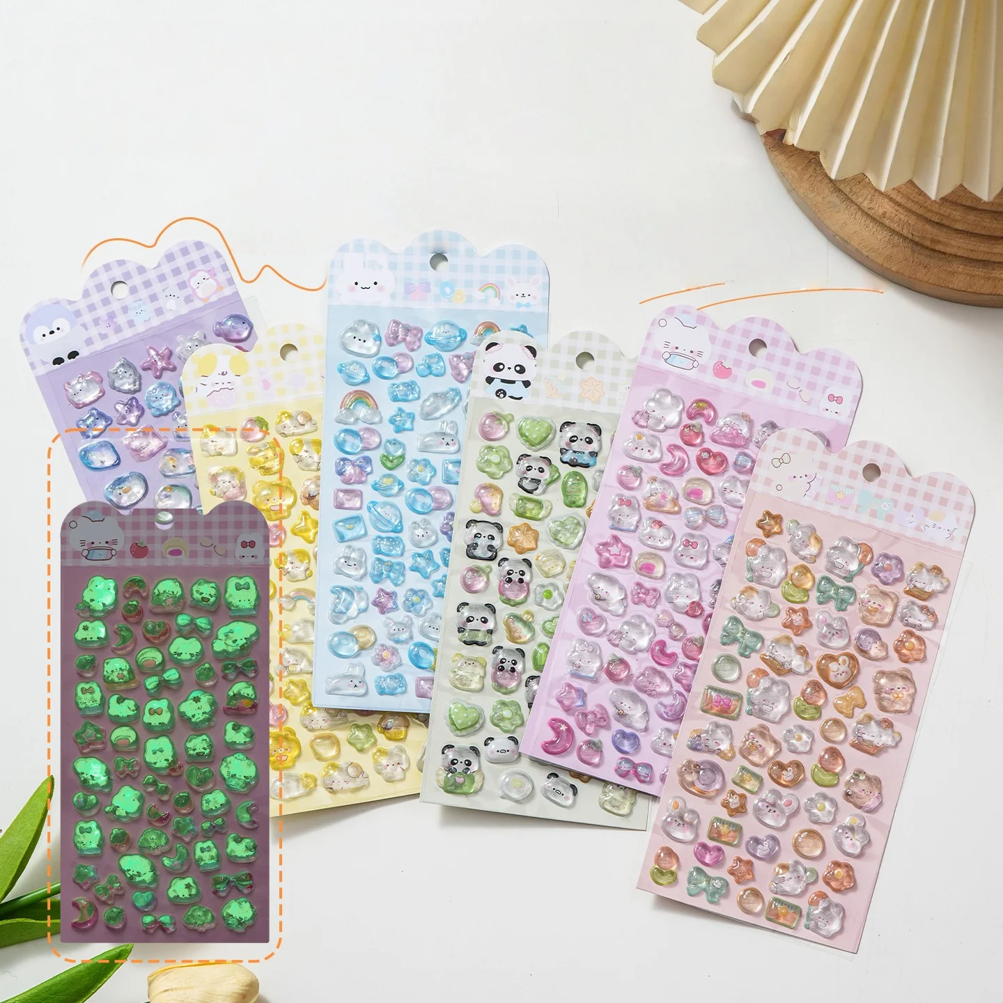 1/6 sheets New Luminous 3D Relief Stickers, Cartoon Stickers for DIY Phone Cases, Decorative Crystal Diamond Stickers Children