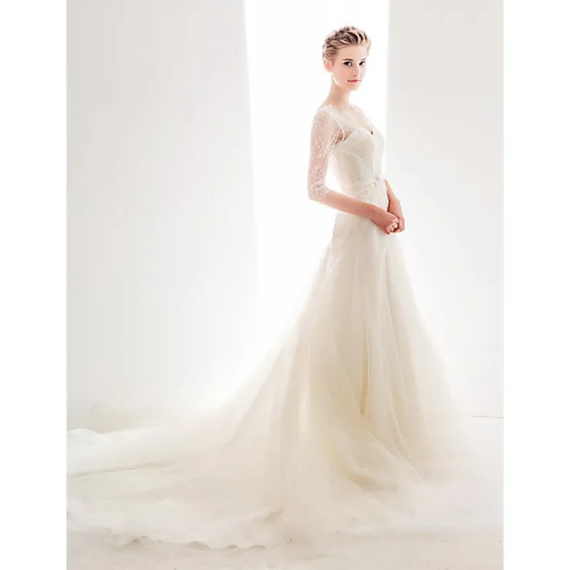 Wedding Tail Single Elegant Immortal Lace Mid -Sleeved V -Neck Tail Tail Wedding Dress Out To Gauze Welcoming S1657682N1