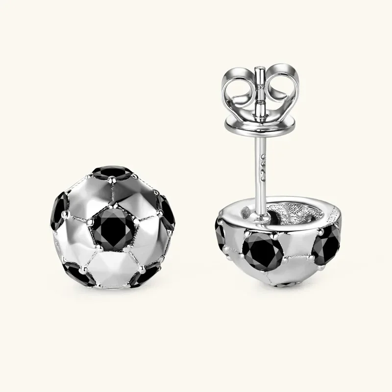 

Football shaped black Moissanite Stud Women's Gold Earrings Original S925 Sterling Silver New Fashion Earrings for Women