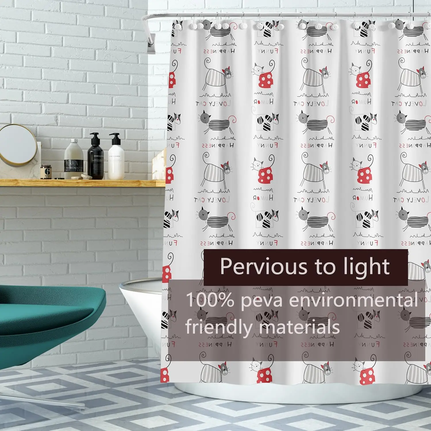 Striped Cat Text Shower Curtain Funny Animal Print for Modern Bathroom Decor