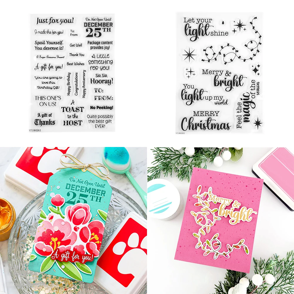عيد ميلاد سعيد ومشرق 25 ديسمبر التمنيات واضح Stamps/القطع يموت DIY بها بنفسك زينة عيد الميلاد تحية ورقة بطاقة ألبوم ديكور الحرفية