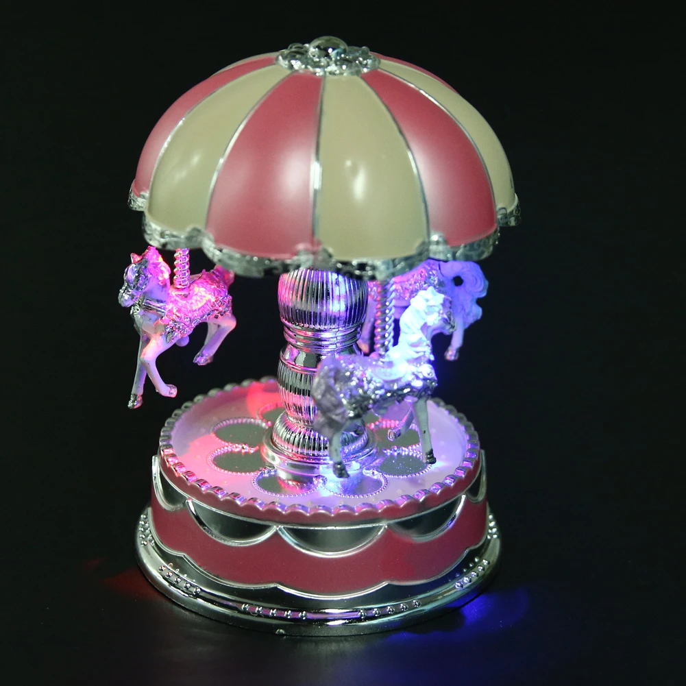 3 Horses Carousel Music Box with Light Luminous Rotation Music Box Rotating Horse Musical Box for Desktop Decoration