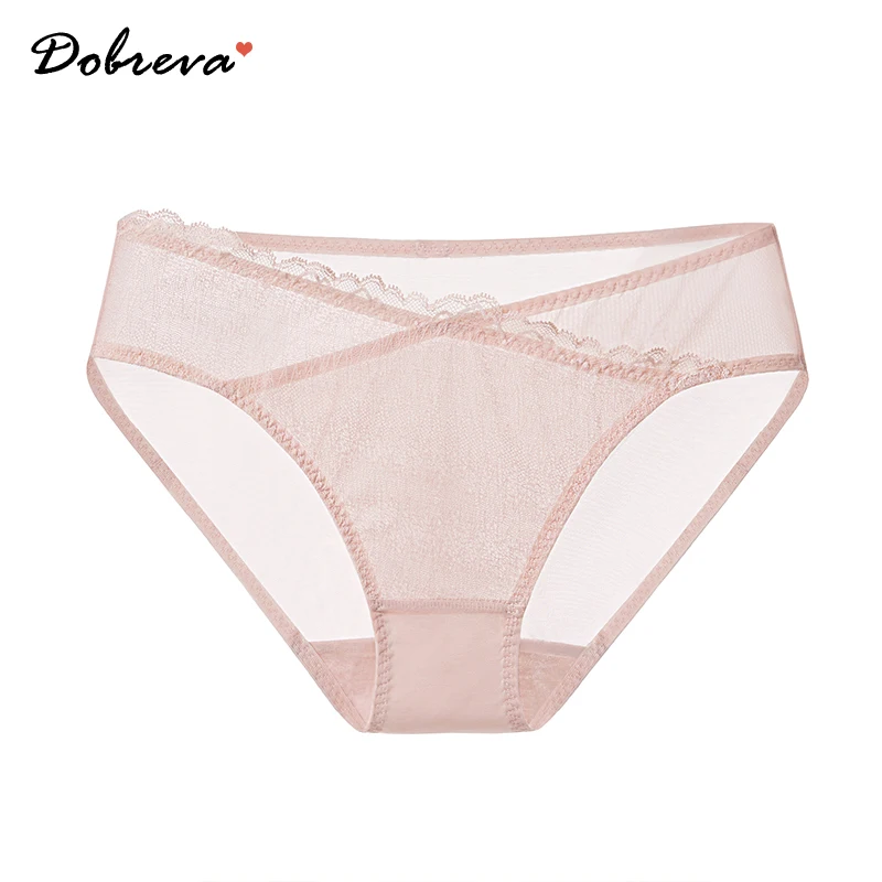 DOBREVA Women\'s Lace Underwear Sexy Transparent Hipster Panties Breathable Sheer Bikini Briefs