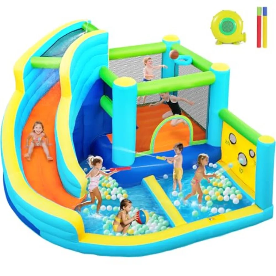 Tobogán acuático inflable para casa de rebote, parque acuático con castillo de seguimiento con pared trepadora, piscina para saltar y salpicaduras, salto interior y exterior