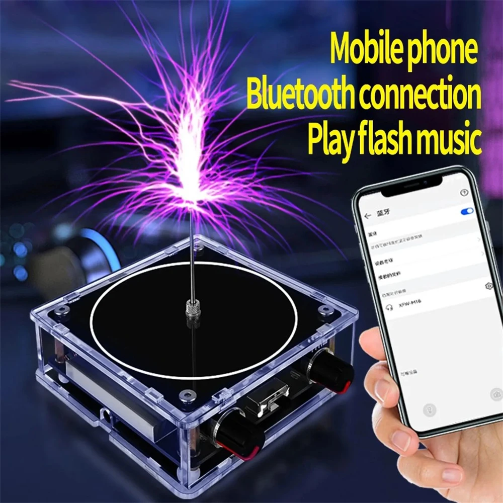 Music Tesla Coil Music Box Artificial Lightning Arc Generator Desktop Toy Audio Input Bluetooth Science Teaching Experiment