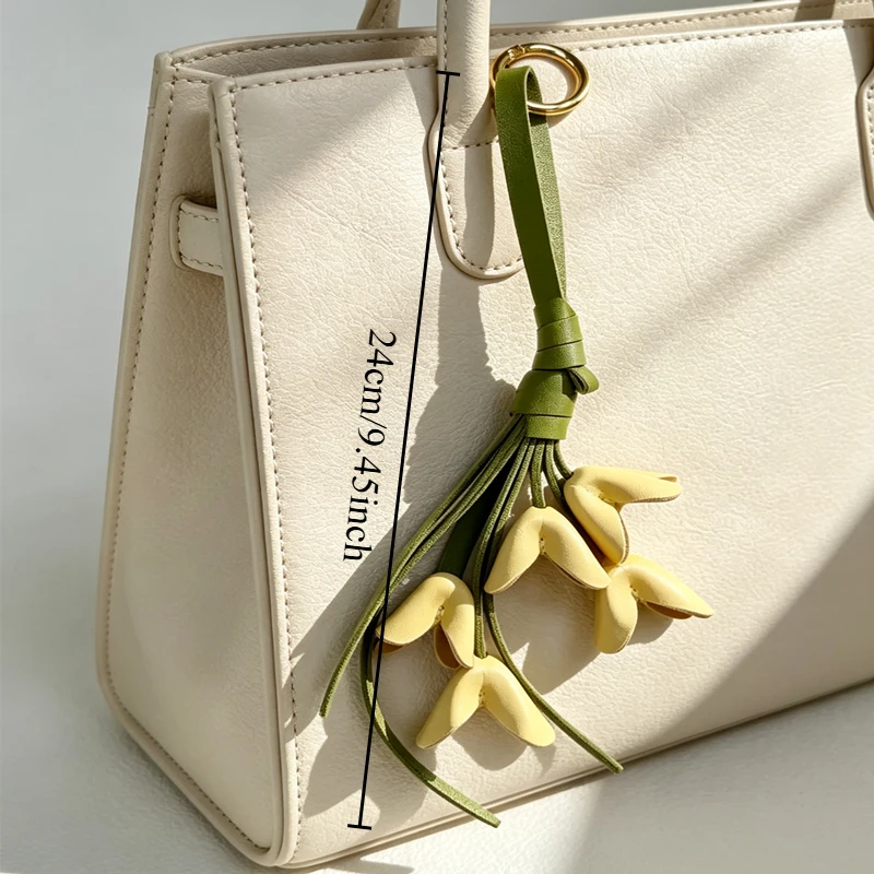 Handgefertigter PU-Leder Maiglöckchen-Schlüsselanhänger, kreativer Taschenanhänger, geeignet für Hochzeitsgeschenke und Segensgeschenke. – Detail 7