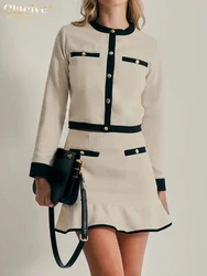 Clacive Fashion Loose Beige Office Women's Two Pieces Set 2025 Elegant Long Sleeve Shirt With High Waist Mini Skirt Set Female