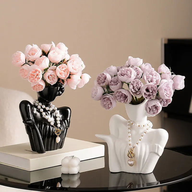 Ceramic Vase Luxury Art Beauty‑Shoulder Design Decor Ornament for Living Room Dining Table Flower Arrangement Home Decor