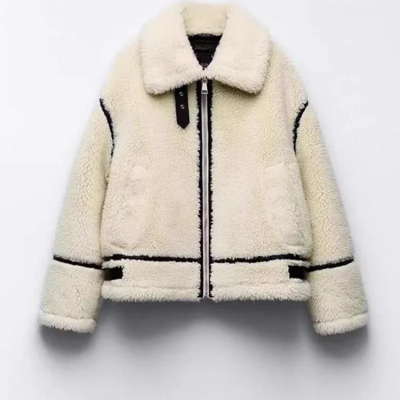 

Корейская мода, осенне-зимняя новая женская одежда, флисовая меховая интегрированная модная повседневная куртка из овечьей шерсти, женская одежда
