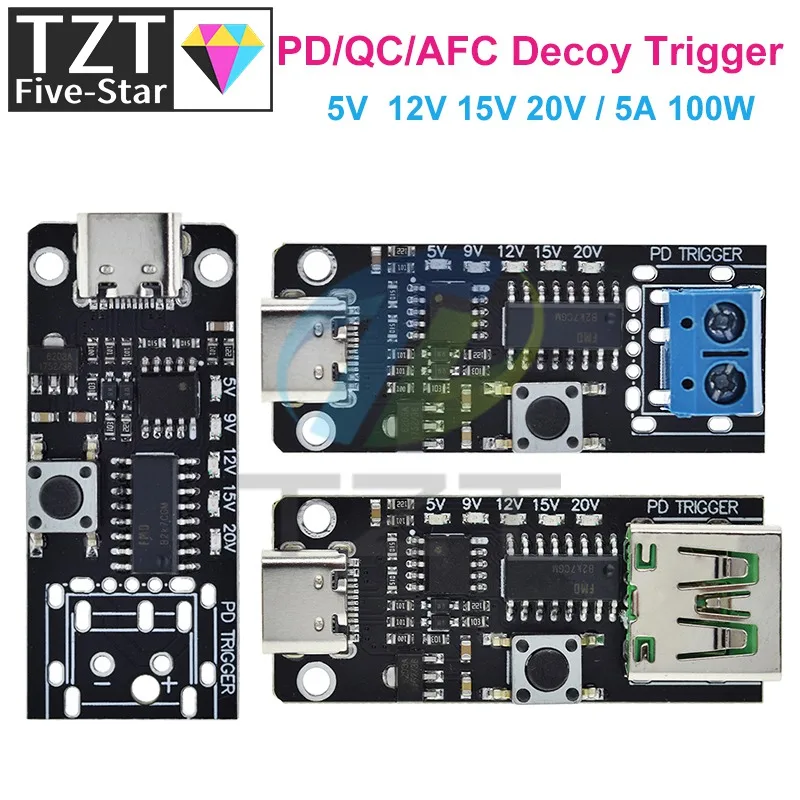 100W 5A USB-C Fast Charge Trigger Board Module PD/QC Decoy Board Fast Charge USB Type-c PD 2.0 3.0 Power Delivery Boost Module