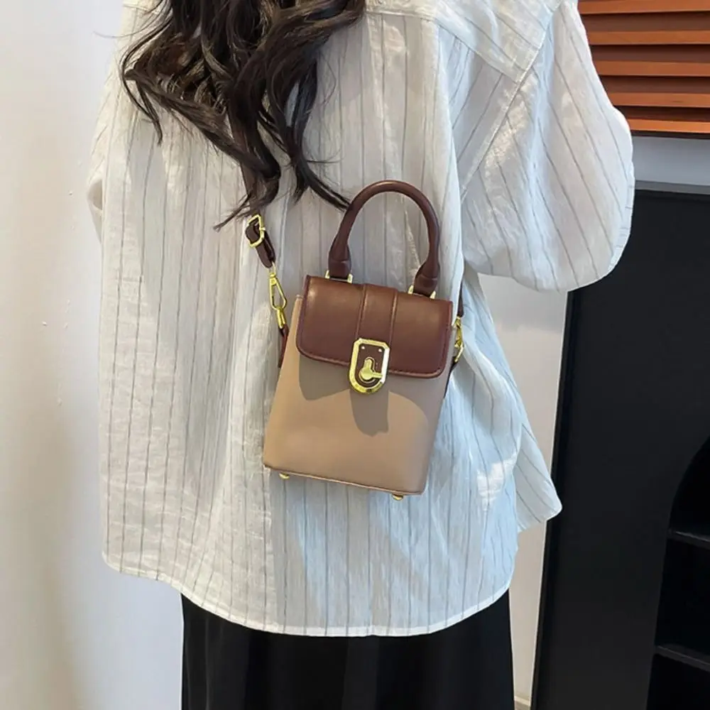 

Retro PU Contrast Color Phone Bag Handbag All-match Simple Shoulder Bag Korean Style Phone Bag Ins Square Tote Bag Streetwear