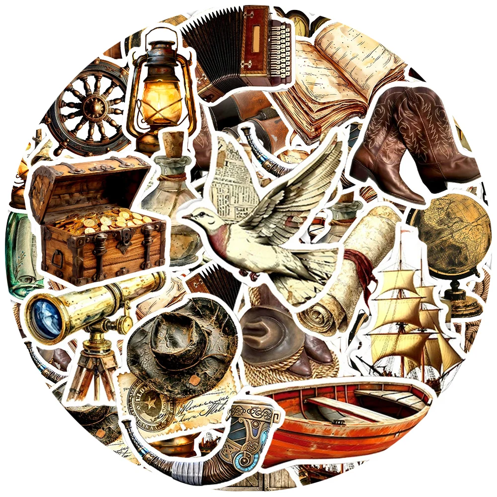

10/30/50pcs Nautical Retro Graffiti Stickers Sailing Boat Earth Globe Telescope Cartoon Decals Luggage Diary Bike Phone Sticker