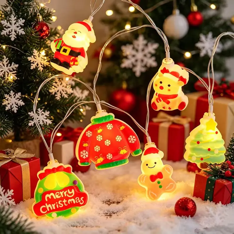 Christmas Fairy Lights 1.5M10LED 3M20LED Santa Snowman LED String Lights Warm White Battery Operated Holiday Decorations