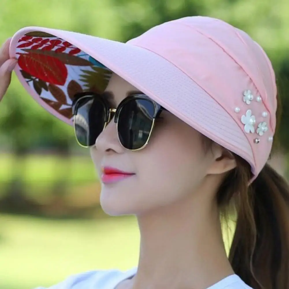 Womens Ladies Summer Wide Brim Foldable Sun Hat Anti-UV Beach Visor Caps Hats Summer Sun Hats Hiking Camping