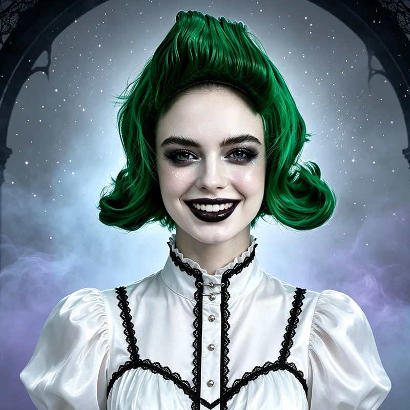 Green Synthetic Wig Retro Curl Bouffant Shape Joker Cosplay Style Curly Bob Wig Halloween Party Carnival Stage Costume Accessory