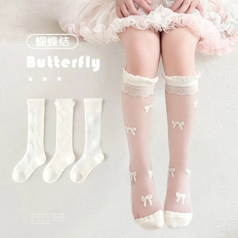 

3Pairs Summer Girls Princess Socks Kids Girl Thin Sweet Lace Harajuku Bow Calf Socks Boneless Wind Tube Mosquito Dance Socks