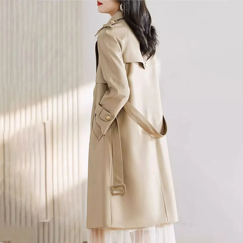 Autumn 2024 Winter New Chic Casual Windbreakers Jacket Women Overcoat Fashion Loose Medium Long Belt Double-breasted Trenchcoat