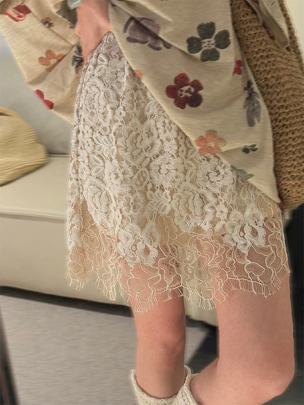 Ele Vintage ort Skirt f Body Lace Design Heavy Embroidery Faionable Versatile Aosphere Sensation High Waist A-Line